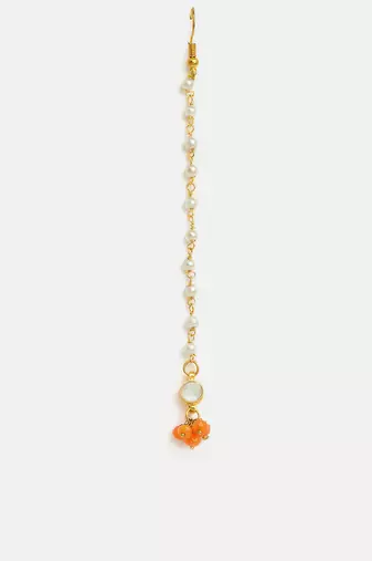 Gold plated kundan orange stones maang tikka