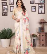 Cream cotton lilen digital printewith blouse