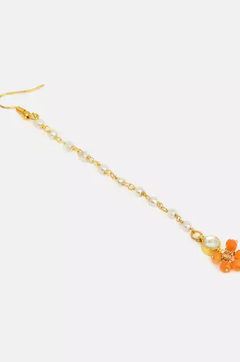 Gold plated kundan orange stones maang tikka