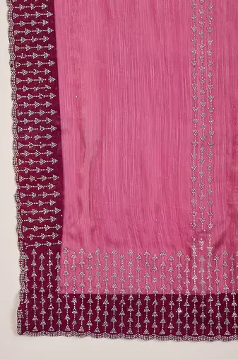 women's purple silk blend chiffon embellished saree with unstitched blouse piece