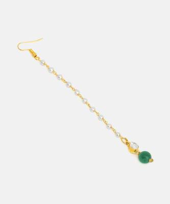 Gold plated kundan green stones maang tikka 4