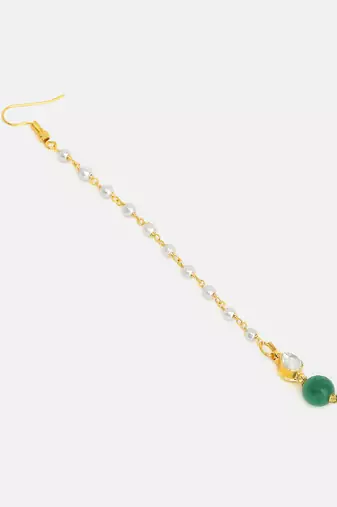 Gold plated kundan green stones maang tikka