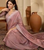 women's mauve silk blend chiffon embellished saree with unstitched blouse piece