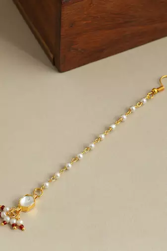 Gold plated kundan red stones maang tikka
