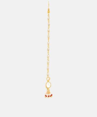 Gold plated kundan red stones maang tikka 3