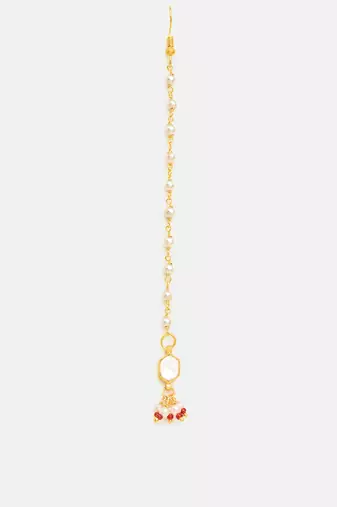 Gold plated kundan red stones maang tikka