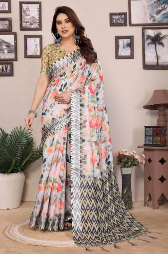 Multicolor cotton lilen digital printewith blouse