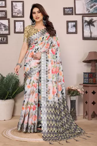 Multicolor cotton lilen digital printewith blouse