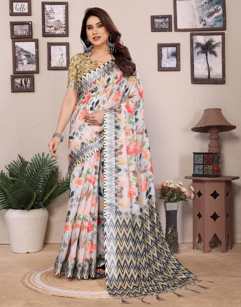 Multicolor cotton lilen digital printewith blouse