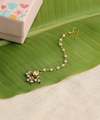 Gold plated kundan green stones maang tikka 2