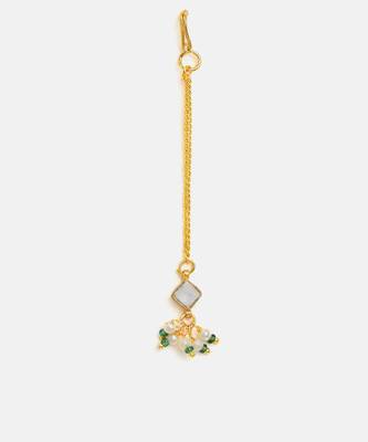 Gold plated kundan green stones maang tikka 3