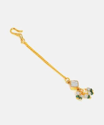 Gold plated kundan green stones maang tikka 4