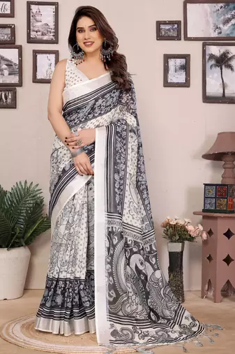 Black cotton lilen digital printewith blouse