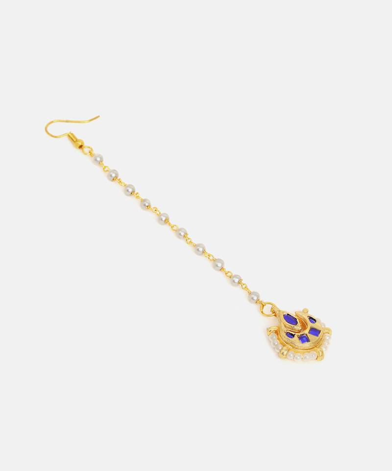Gold plated kundan blue stones maang tikka