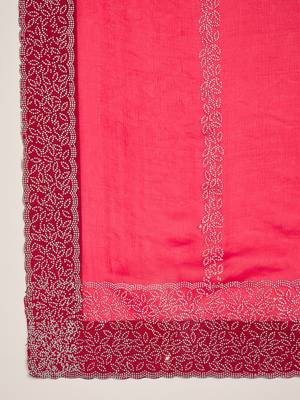 women's rani silk blend chiffon embellished saree with unstitched blouse piece 5