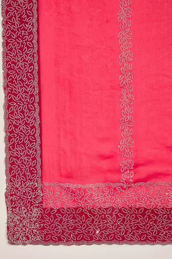 women's rani silk blend chiffon embellished saree with unstitched blouse piece