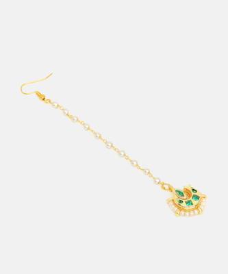 Gold plated kundan green stones maang tikka 4
