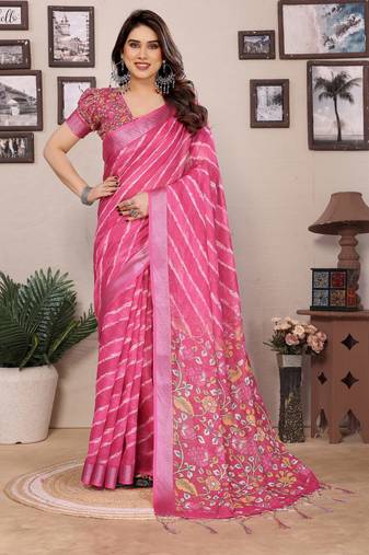 Pink cotton lilen digital printewith blouse