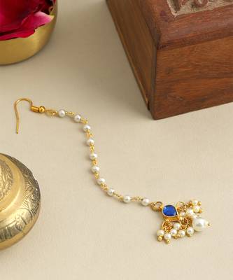 Gold plated kundan blue stones maang tikka 2