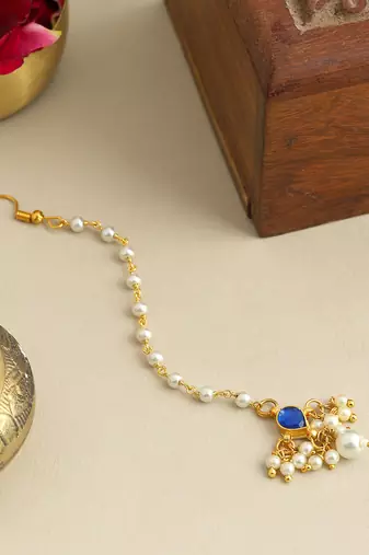 Gold plated kundan blue stones maang tikka