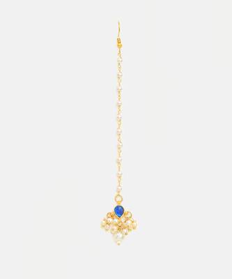Gold plated kundan blue stones maang tikka 3