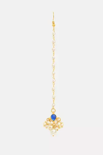 Gold plated kundan blue stones maang tikka