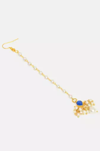 Gold plated kundan blue stones maang tikka