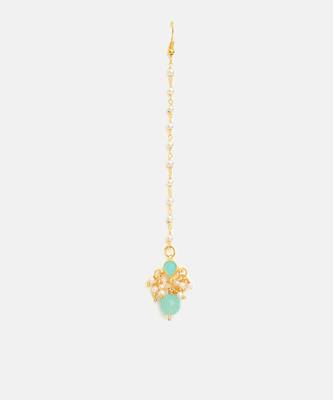 Gold plated kundan green stones maang tikka 3