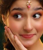 Gold plated kundan pink stones maang tikka