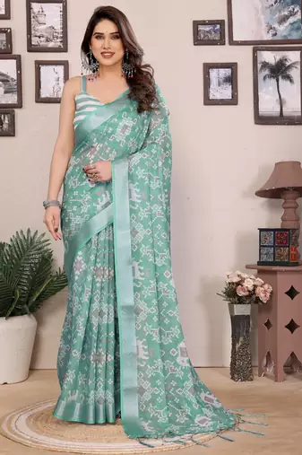 Olive cotton lilen digital printewith blouse