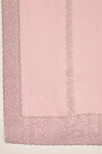women's pink silk blend chiffon embellished saree with unstitched blouse piece