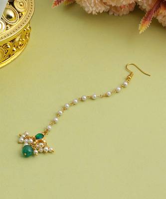 Gold plated kundan green stones maang tikka 2