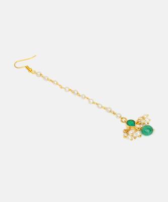 Gold plated kundan green stones maang tikka 4