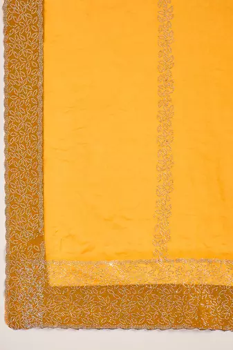 women's orange silk blend chiffon embellished saree with unstitched blouse piece