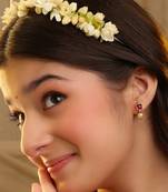 Gold plated kundan red stones earrings