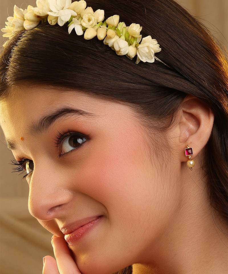 Gold plated kundan red stones earrings