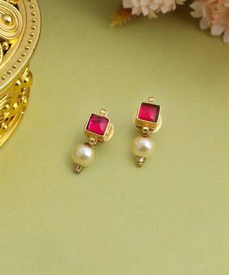Gold plated kundan red stones earrings 3