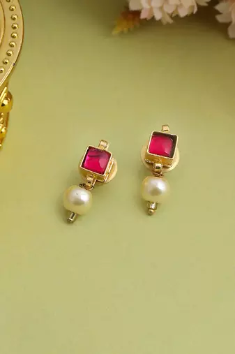 Gold plated kundan red stones earrings