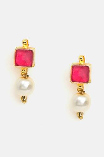 Gold plated kundan red stones earrings