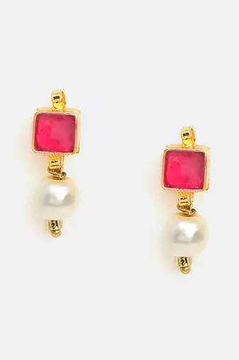 Gold plated kundan red stones earrings