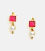 Gold plated kundan red stones earrings