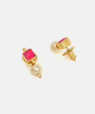Gold plated kundan red stones earrings 4