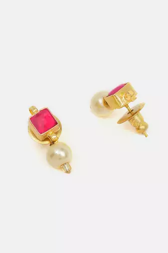 Gold plated kundan red stones earrings