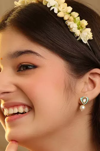 Gold plated kundan green stones earrings