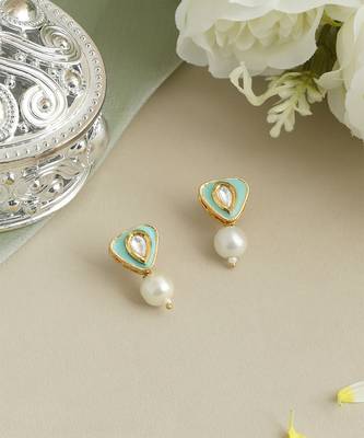 Gold plated kundan green stones earrings 2