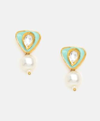 Gold plated kundan green stones earrings 3