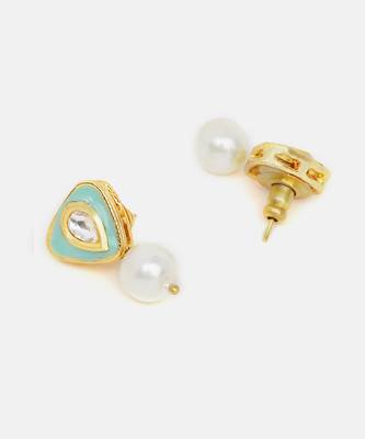 Gold plated kundan green stones earrings 4
