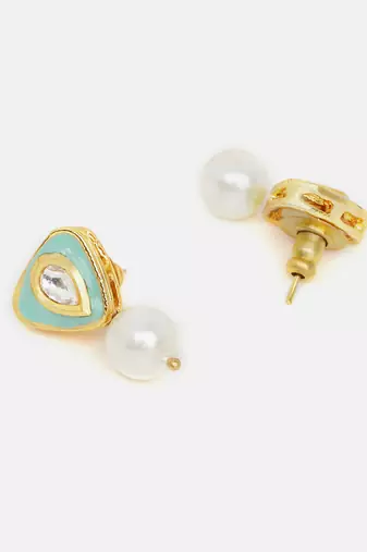 Gold plated kundan green stones earrings