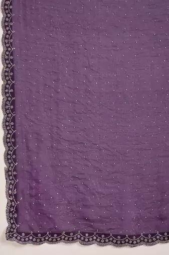 women's purple silk blend chiffon embellished saree with unstitched blouse piece