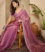 women's onion silk blend chiffon embellished saree with unstitched blouse piece